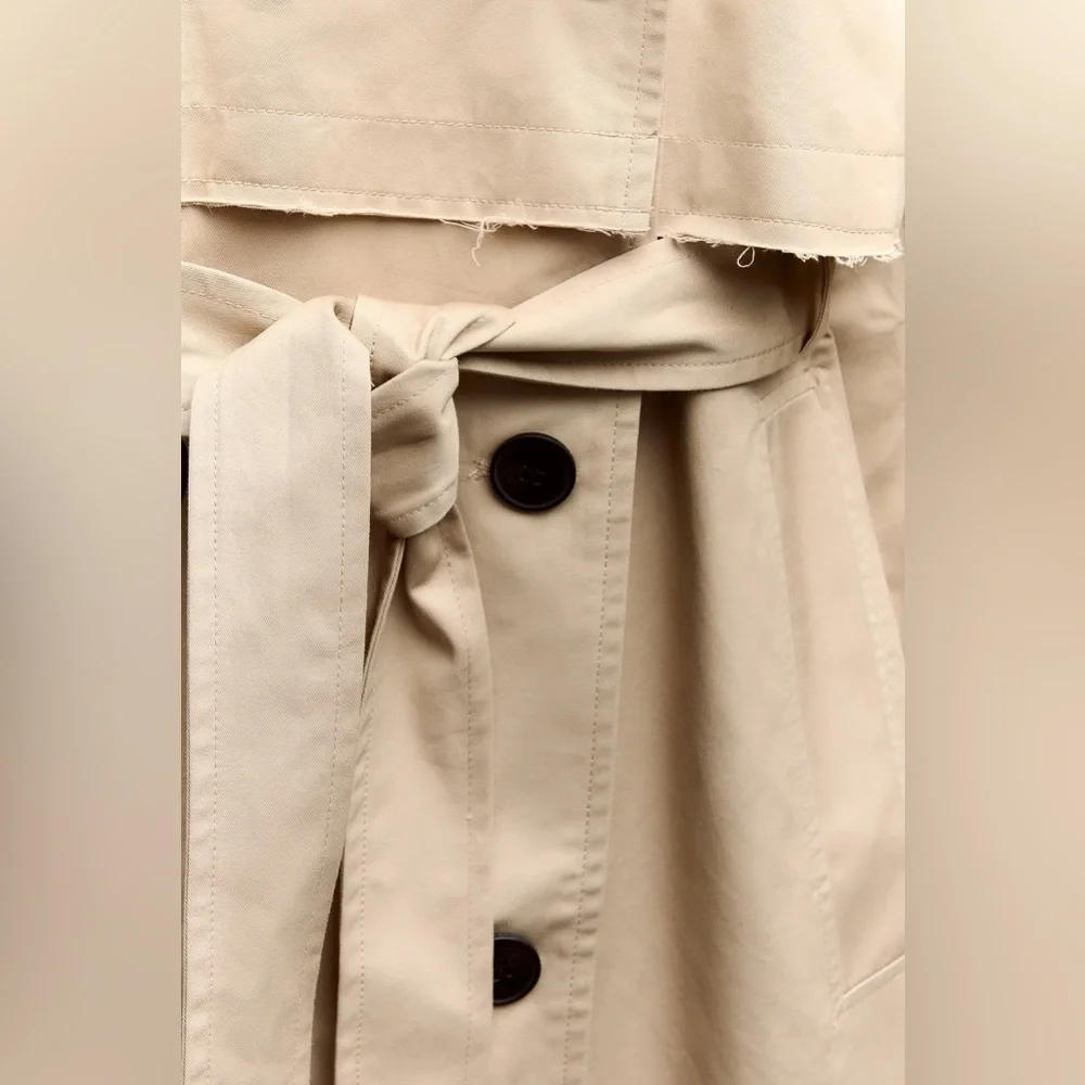 Zara coat jacket overcoat trench duster long beige tan casual